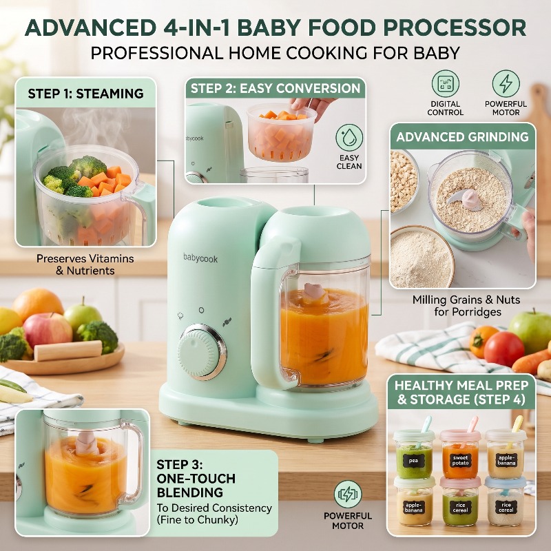 Baby Food Steamer - Multifunctionele, zeer nauwkeurige babyvoedselmolen, kleine automatische