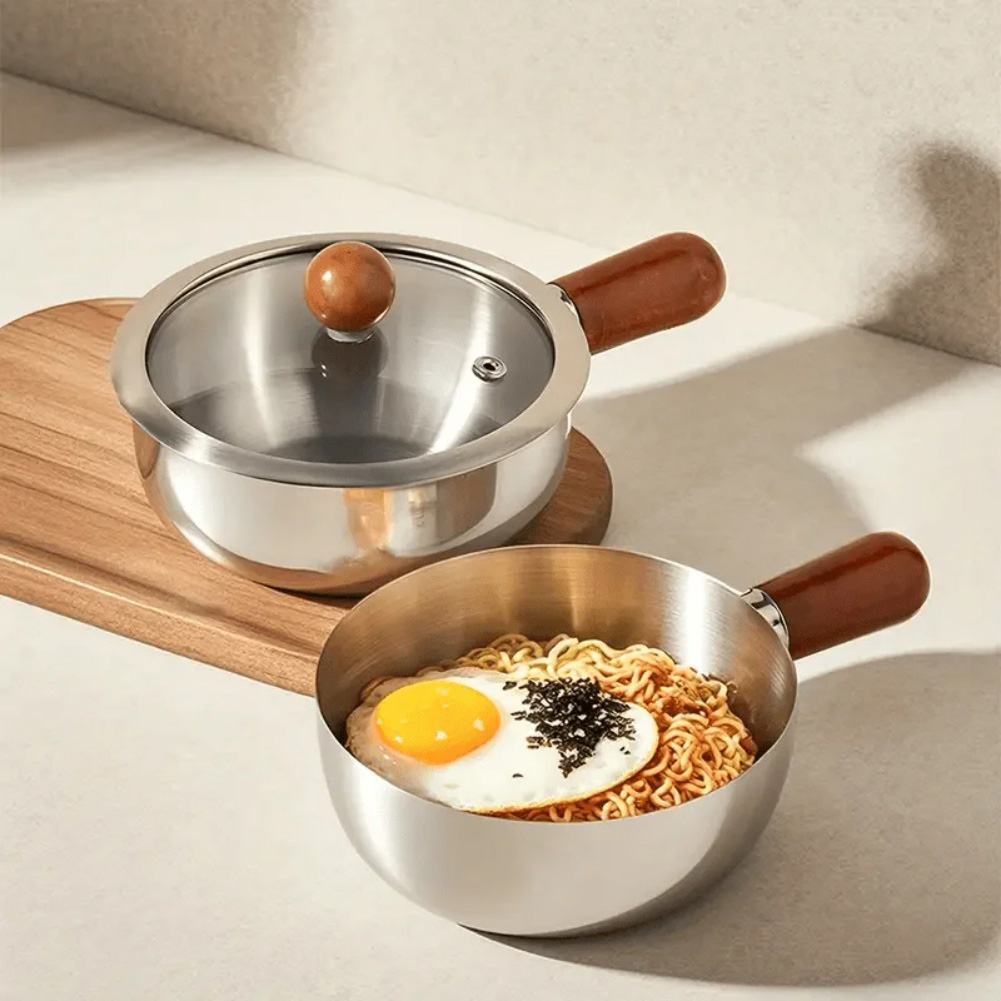 Baby Food Cooking Set - Roestvrijstalen eenpersoonspot Multifunctionele kookkom met houten